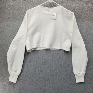 Champion Reverse Weave Cropped Crewneck Sweatshirt Womens XS White Oversized NWT